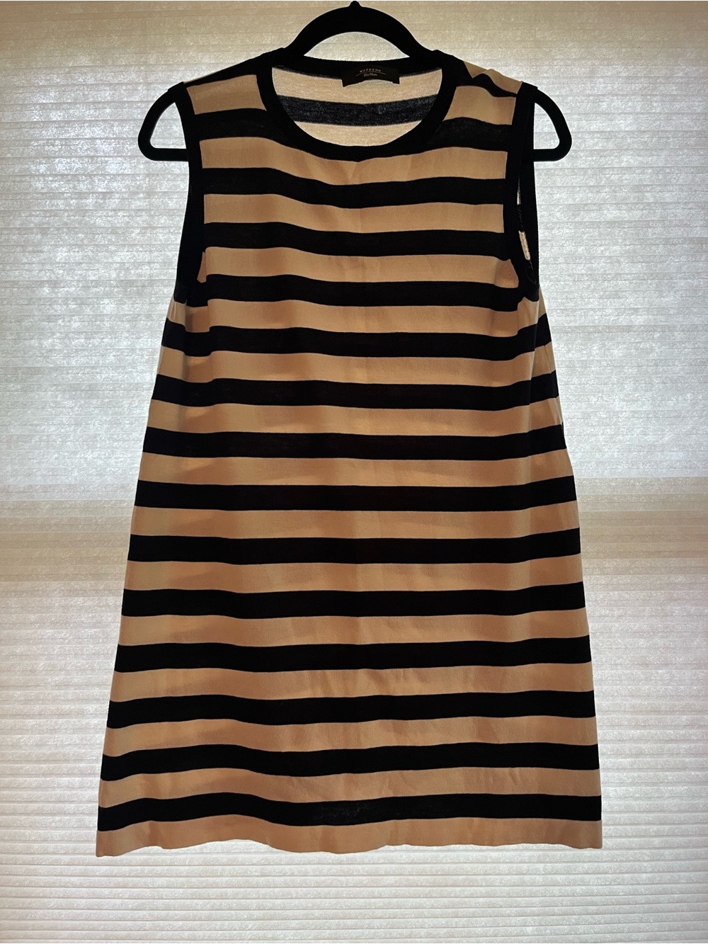 Weekend Max Mara Navy and Cream Striped Sleeveless Knit Dress